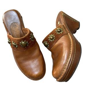 ARIAT platform mules shoes brown leather bronze stud  embellished 9.5